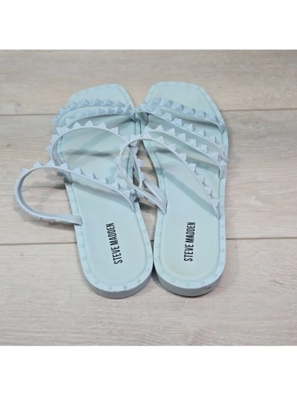Steve Madden Women Skylar Baby blue Strappy Flats Sandals shoes sz 10